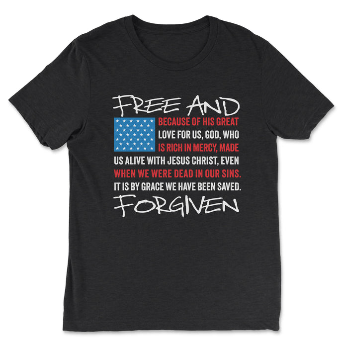 2024 BLACK-RED-WHITE-BLUE FREEDOM AND FORGIVEN TEE - 4TH OF JULY EDITION