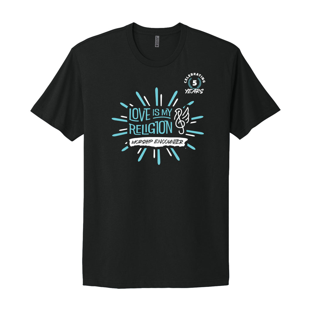BLACK 2025 LOVE IS MY RELIGION WORSHIP ENCOUNTER - CELEBRATING 5 YEARS T-SHIRT