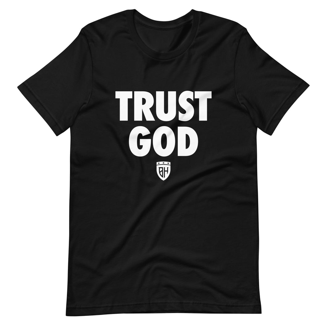 Black - White TRUST GOD Unisex tee